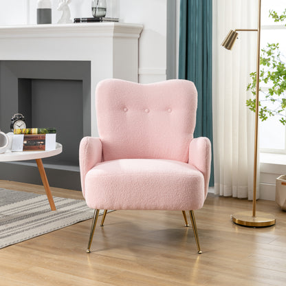 Cozy Teddy Fabric Arm Chair with Sloped High Back and Contemporary Metal Legs ,Pink