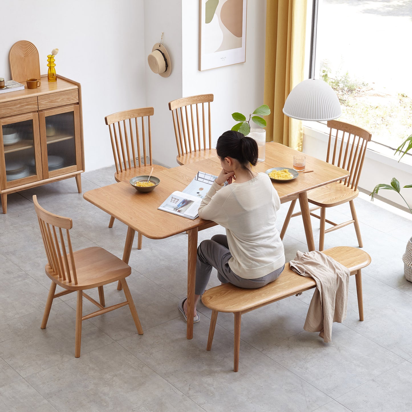 Natural Oak Wood for Dining Bench Table Bench for Living Room