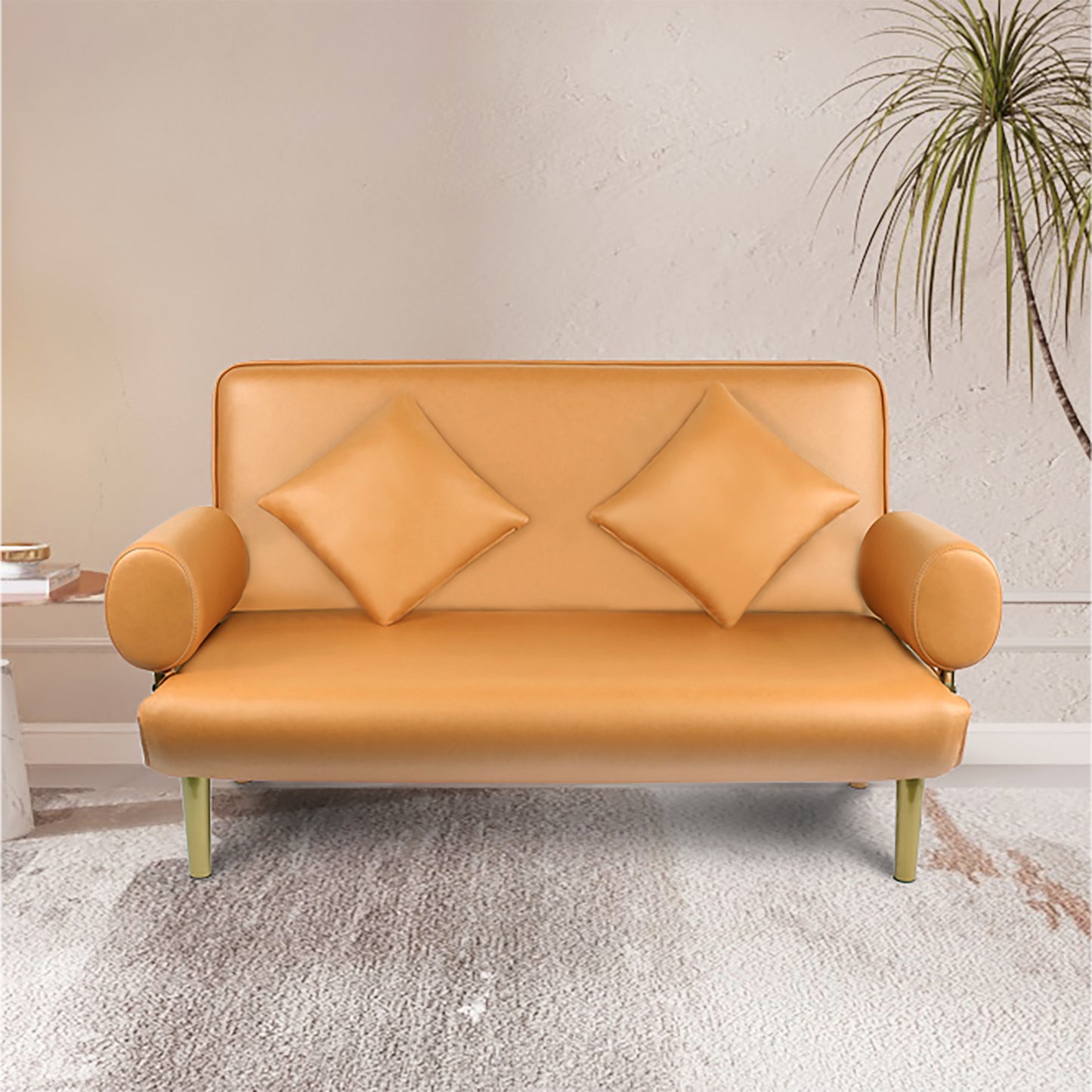 CIZIG Futon Sofa Bed, Convertible Sleeper Sofa, Couch, Double Chaise Sofa,Loveseat, Sofa Chair,with Tapered Legs, 1000lb Weight Capacity, Integrated Sofa, Small Couches for Living Room，Orange