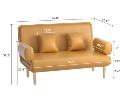 CIZIG Futon Sofa Bed, Convertible Sleeper Sofa, Couch, Double Chaise Sofa,Loveseat, Sofa Chair,with Tapered Legs, 1000lb Weight Capacity, Integrated Sofa, Small Couches for Living Room，Orange