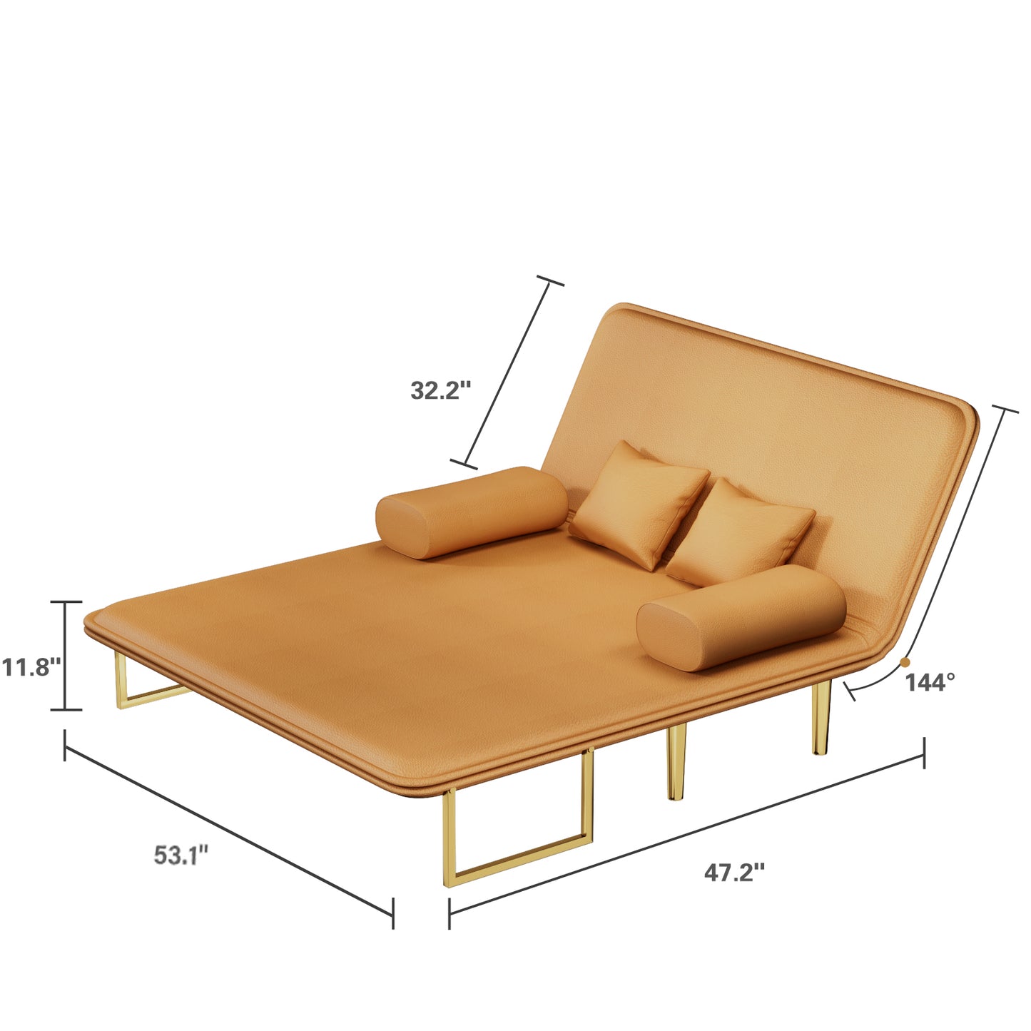 CIZIG Futon Sofa Bed, Convertible Sleeper Sofa, Couch, Double Chaise Sofa,Loveseat, Sofa Chair,with Tapered Legs, 1000lb Weight Capacity, Integrated Sofa, Small Couches for Living Room，Orange