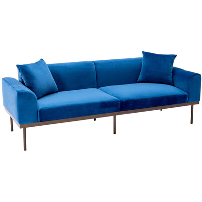 Modern Velvet Sofa with Metal Legs,Loveseat Sofa Couch with Two Pillows for Living Room and Bedroom,Blue