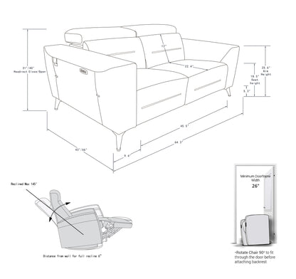 Global United Top Grain Italian Leather Loveseat with Power Recliner