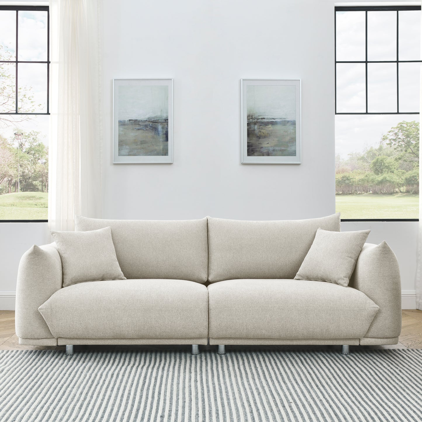 90.5&#039;&#039; Modern Couch for Living Room Sofa,Solid Wood Frame and Stable Metal Legs, 2 Pillows, Sofa Furniture for Apartment