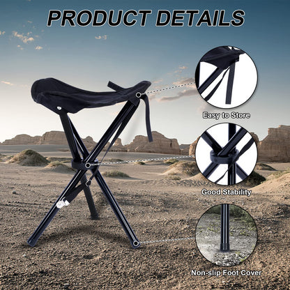 YSSOA Folding Tripod Camping Stool︱Tri-Leg Slacker Chair Super Compact for Outdoor Backpacking Fishing Picnic Travel Beach BBQ (Color: Black)