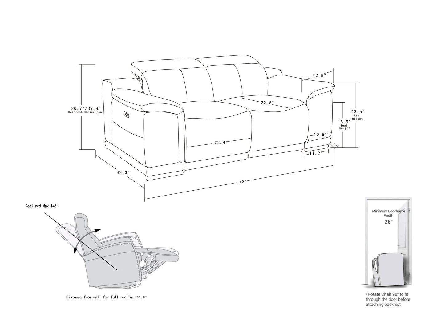 Global United Genuine Italian Leather Power Reclining Loveseat