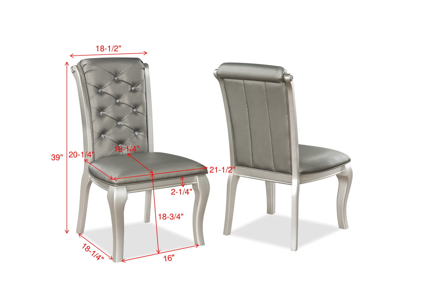 Formal Luxurious Dining Chairs Set of 2 Champagne / Silver Solid Wood High-quality Faux Leather Cushion Button Tufted Side Chairs Kitchen Dining Room Furniture