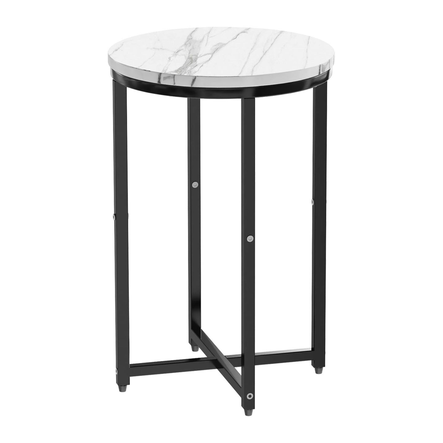 Round Side Table, Round Accent End Table with Sturdy X-Shaped Metal Frame Round Nightstand, for Living Room, Bedroom, Balcony, Office