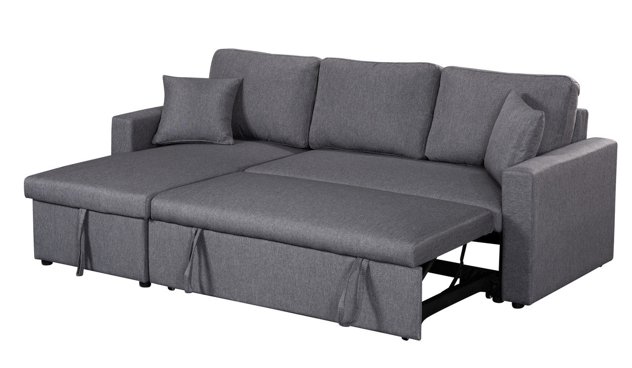 Paisley Light Gray Linen Fabric Reversible Sleeper Sectional Sofa with Storage Chaise